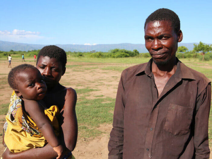 Small family in a collective centre after Cyclone Idai in Malawi