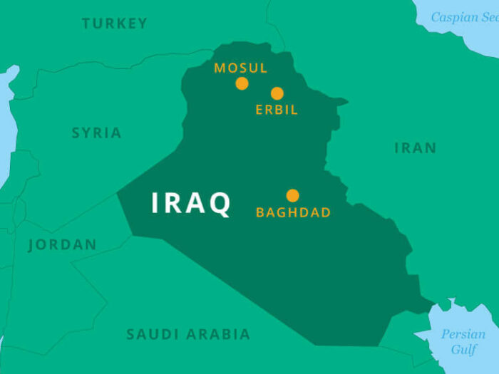 Map showing Iraq and the surrounding countries.