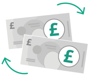 Pound notes bank transfer icon illustration