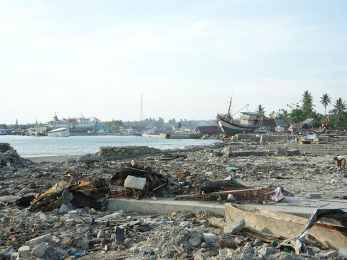Rubble after tsunami in Indonesia