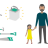 Illustration of a family with household items