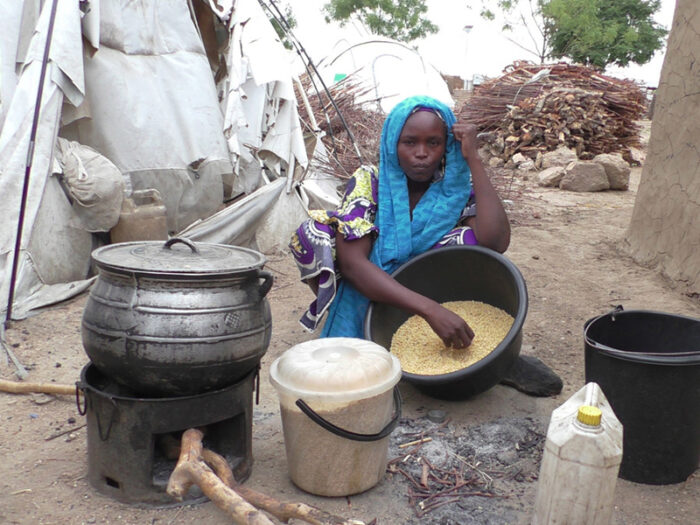 Woman cooking white beans