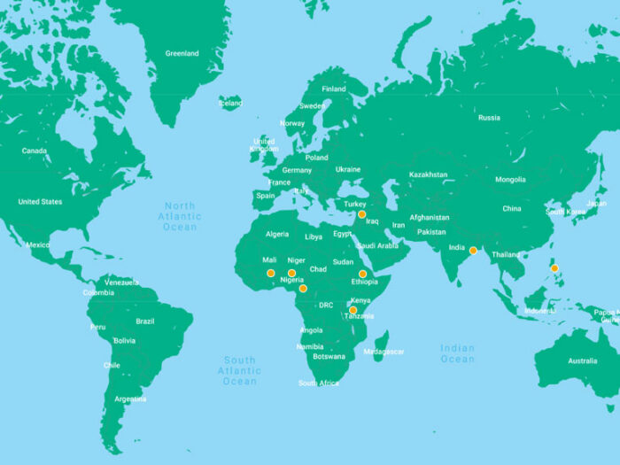 map of countries shelterbox is working in