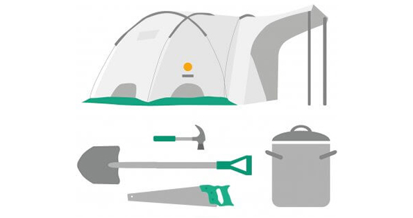 graphic of aid items ShelterBox have given to those we support including tent, hammer, spade, saw and cooking pot
