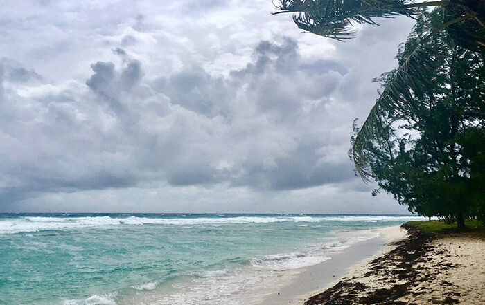 Hurricane brewing over the ocean, taken from a beach on Barbados