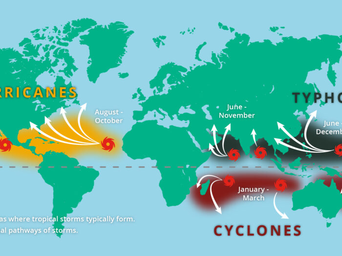 World map showing where tropical storms form