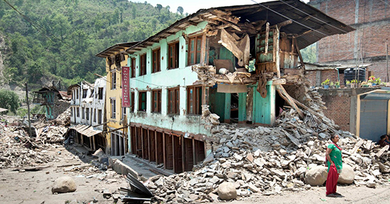 Destroyed buildings after the Nepal 2015 earthquake