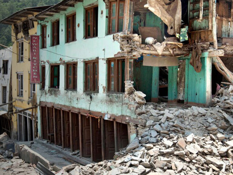 Destroyed buildings after the Nepal 2015 earthquake