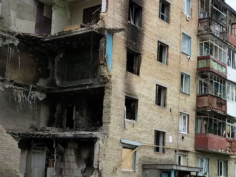 A destroyed building in Ukraine