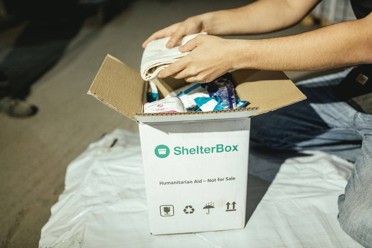 Card box containing ShelterBox aid items