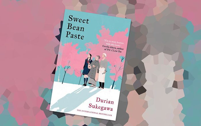 Copy of Sweet Bean Paste book on pink, blue and grey background