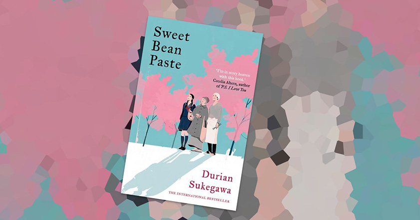 Copy of Sweet Bean Paste book on pink, blue and grey background