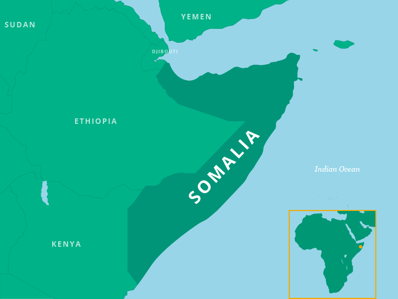 Map showing localtion of Somalia
