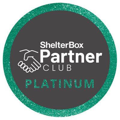 Circle with text ShelterBox partner club Platinum