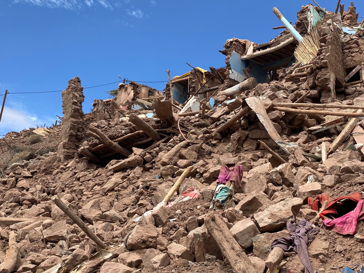 Rubble and damaged buildings after the earthquake in Morocco