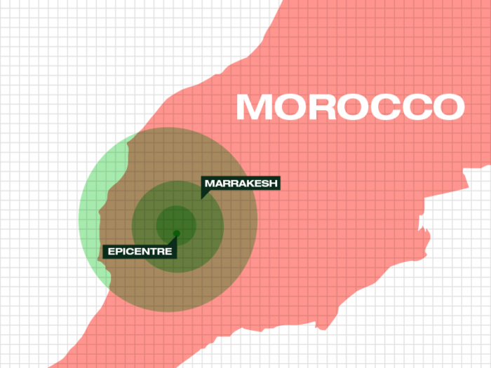 Map of Morocco showing location of earthquake