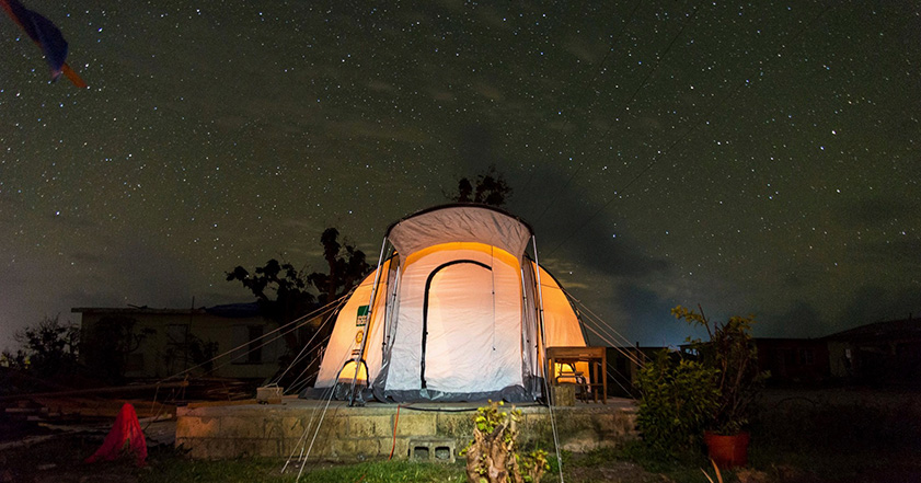 ShelterBox tent under a starry night sky in Barbuda