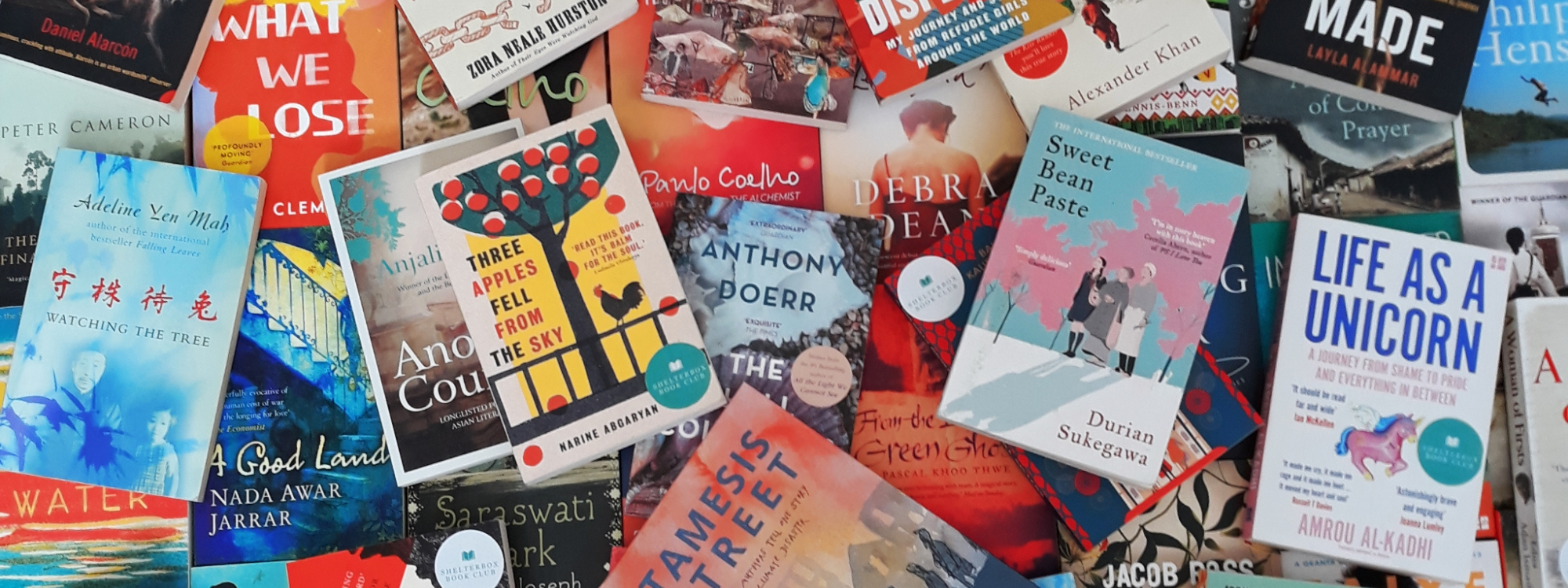 A montage of different book covers featured as part of the ShelterBox Book Club