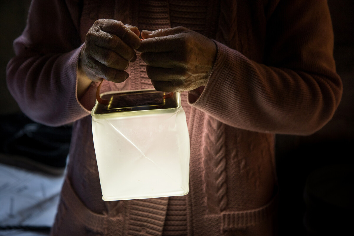 A ShelterBox solar light lit up in Paragua