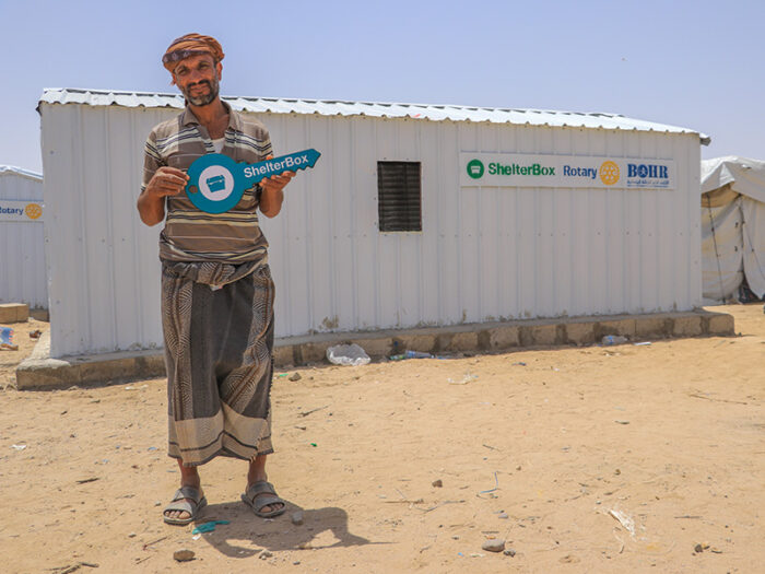 A new 'iron net' shelter is provided to Mujahid Asana in Marib, Yemen