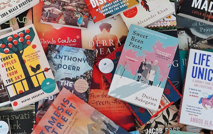 Montage of different book covers featured in ShelterBox book club