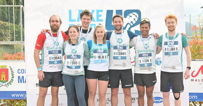 Group posing before running the Lake Garda marathon to fundraise for ShelterBox