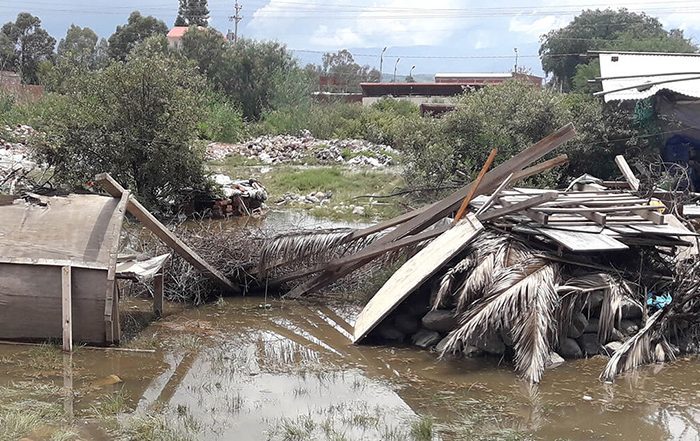 Buildings damaged by flood in Bolivia