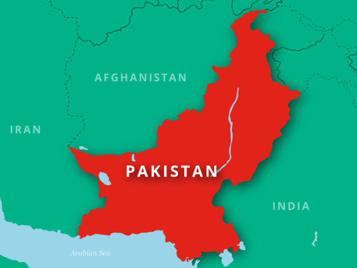 Map showing location of Pakistan marked in red
