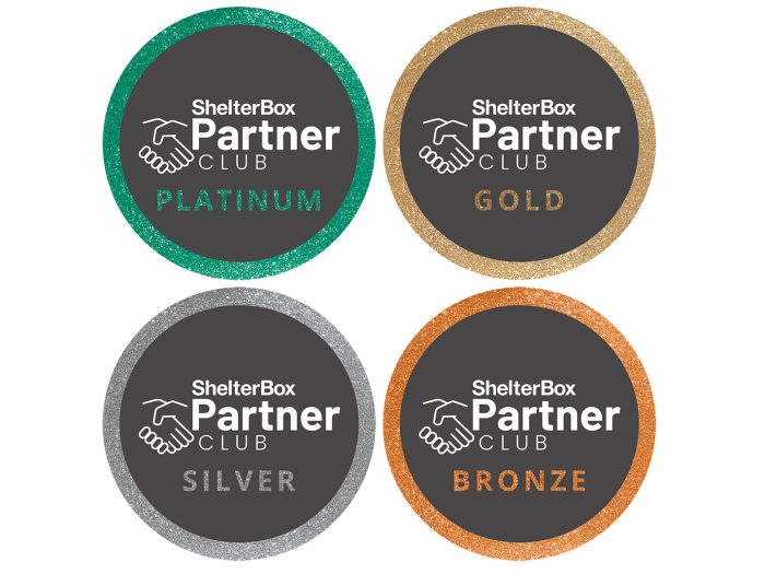 Four circles in green, golf, silver and bronze representing the four levels of Rotary Partner Club