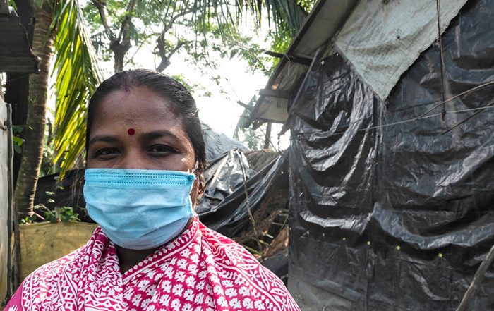Portrait of woman wearing facemask in India