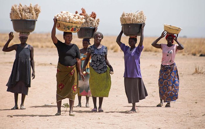 Women carrying baskets on their head in Nigeria