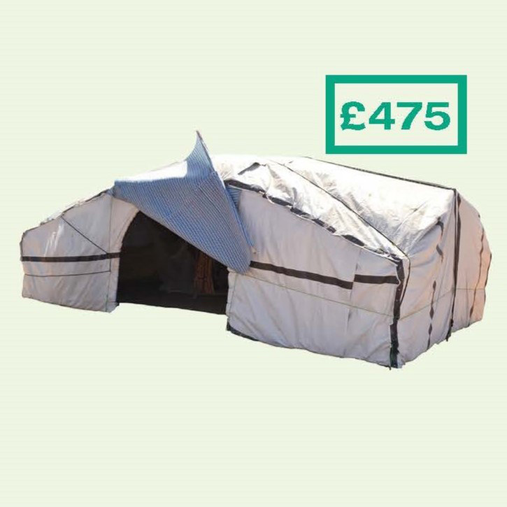 Image of tent with curved roof against a cream background and price £475 written next to it