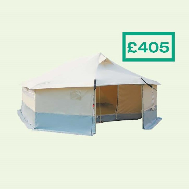 Cream tent against light background with price £405 written next to it