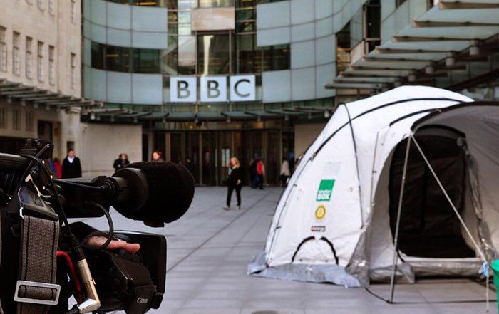 ShelterBox tent outside BBC headquarters