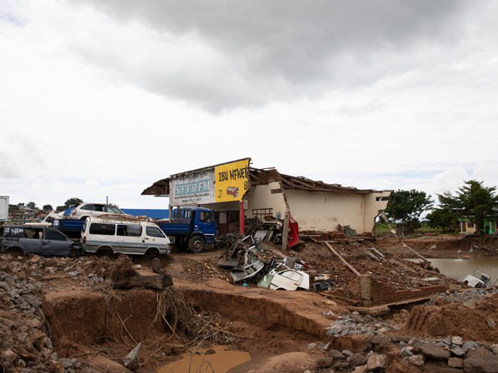 Damaged buildings and roads in Malawi