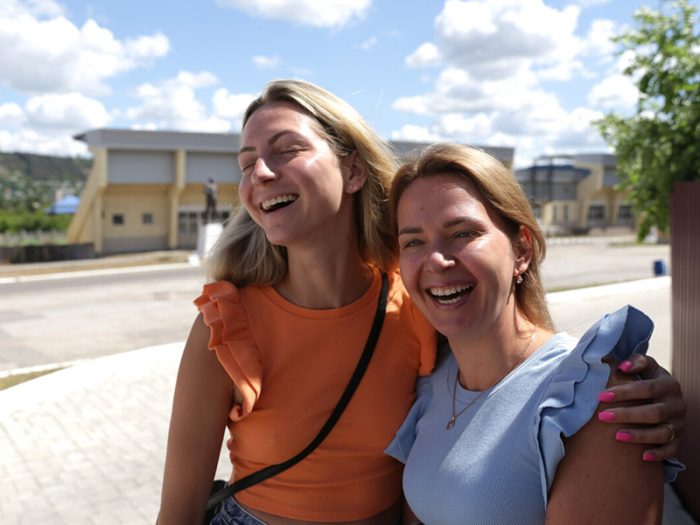 Two women smiling in Moldova