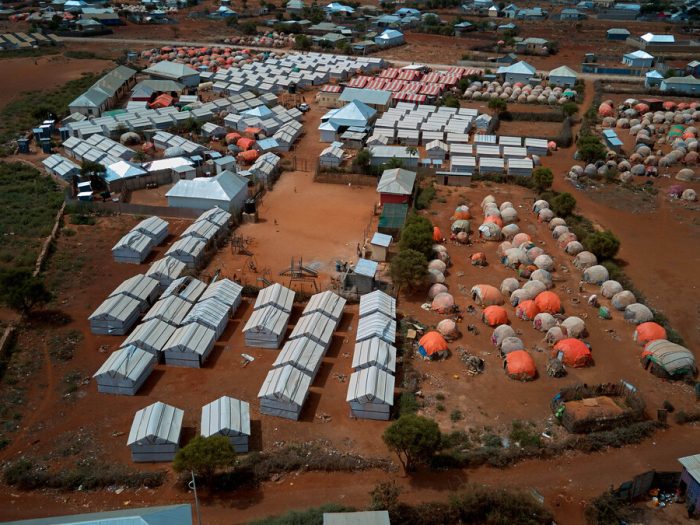 Drone shot of tents and shelters in Somalia