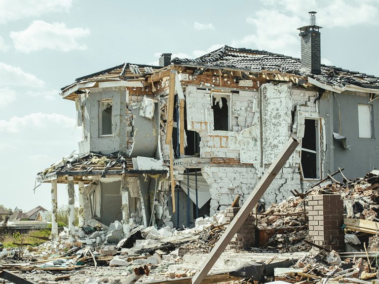 House severely damaged by bombing in Ukraine