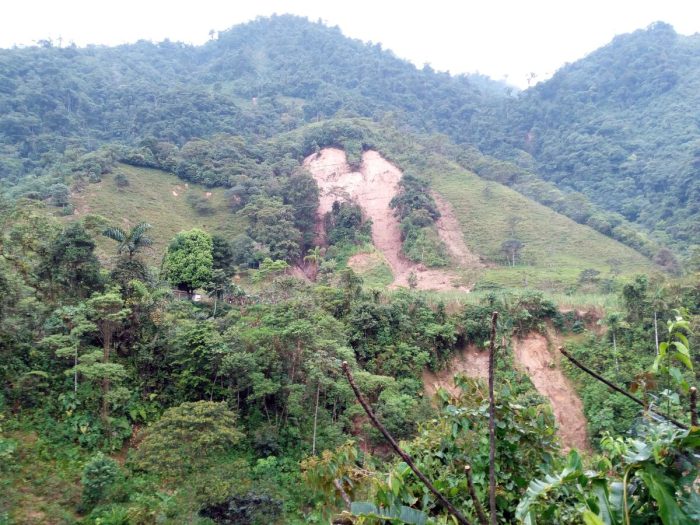 Hillside in Columbia showing signs of a landslide in 2017