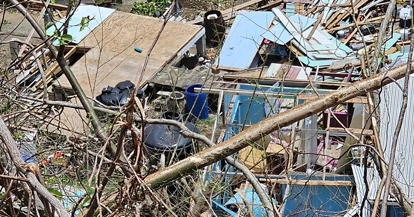 Damaged buildings in the Caribbean after Hurricane Beryl