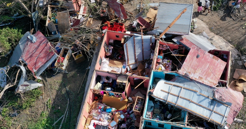 Aerial view of homes damaged by Hurricane Beryl