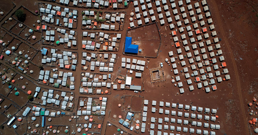 Aerial photograph of shelters in Somalia