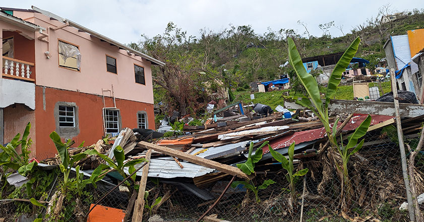 destroyed homes and rubble in the caribbean after hurricane beryl