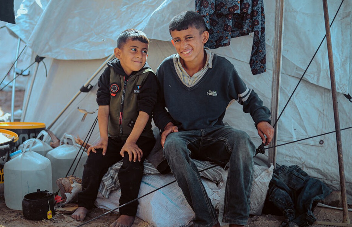 Two boys at a camp in Gaza.